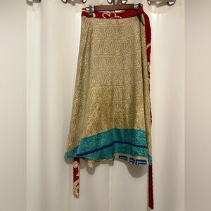 Elegant Beige and Teal Wrap Skirt